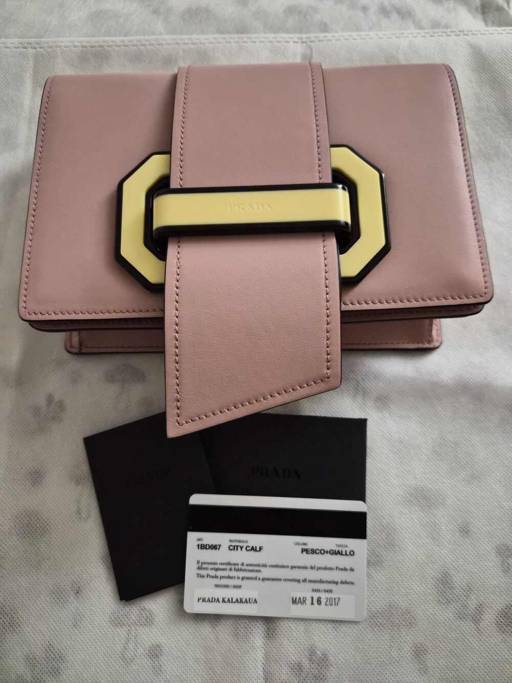 Prada Plex Ribbon Small City Calfskin Shoulder Bag Pink & Yellow